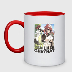 Кружка двухцветная с принтом Lilia Greyrat в Ухте, керамика | объем — 330 мл, диаметр — 80 мм. Цветная ручка и кайма сверху, в некоторых цветах — вся внутренняя часть | anime | mushoku tensei | авантюристы | аниме | анимэ | безработный | гислен | драма | другой мир | лилия | луффи | маги | магия | мигурдиа | неко | реинкарнация безработного | реинкорнация | рокси | рудеус | руди