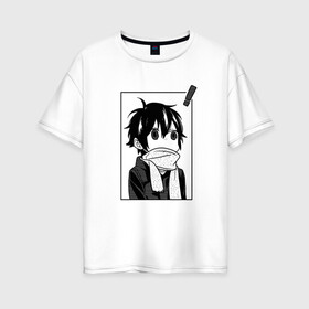 Женская футболка хлопок Oversize Miyamura manga: в Ухте, 100% хлопок | свободный крой, круглый ворот, спущенный рукав, длина до линии бедер
 | anime | horimiya | аниме | анимэ | изуми | кёко | комедия | мия | миямура | миямура кун | повседневность | романтика | рэми | сакура | сёнэн | тору | хори | хори сан | хоримия | школа | юки