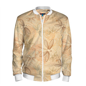 Мужской бомбер 3D с принтом Стрекоза в Ухте, 100% полиэстер | застегивается на молнию, по бокам два кармана без застежек, по низу бомбера и на воротнике - эластичная резинка | birds | dragonfly | nature | sunflowers | подсолнухи | птицы | стрекоза