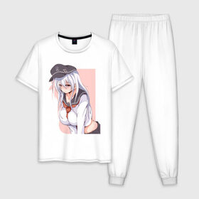 Мужская пижама хлопок с принтом Adult Hibiki в Ухте, 100% хлопок | брюки и футболка прямого кроя, без карманов, на брюках мягкая резинка на поясе и по низу штанин
 | Тематика изображения на принте: аниме | смущение | флотская коллекция | хибики