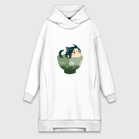 Платье-худи хлопок с принтом Котик Сяо в Ухте,  |  | арт | кружка | кружка чая | милый парень | неко | рисунок | сяо | чашка