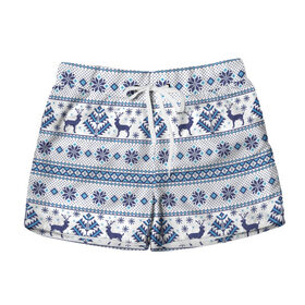 Женские шорты 3D Русские народные узоры: в Ухте, 100% полиэстер | прямой крой, два кармана без застежек по бокам. Мягкая трикотажная резинка на поясе, внутри которой широкие завязки. Длина до середины бедра | deer | folk patterns | patterns | russian patterns | slavic clothing | slavic style | народные узоры | олень | русские узоры | славянская одежда | славянский стиль | узоры