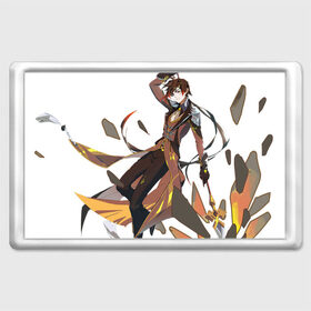 Магнит 45*70 Чжун Ли в деле: в Ухте, Пластик | Размер: 78*52 мм; Размер печати: 70*45 | арт | в деле | милый парень | моракс | рисунок | чжун ли