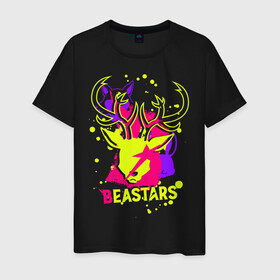 Мужская футболка хлопок с принтом Beastars neon в Ухте, 100% хлопок | прямой крой, круглый вырез горловины, длина до линии бедер, слегка спущенное плечо. | anime | beastars | haru | legoshi | louis | manga | аниме | волк | выдающиеся звери | зайка | легоси | легоши | луи | манга | олень | хару
