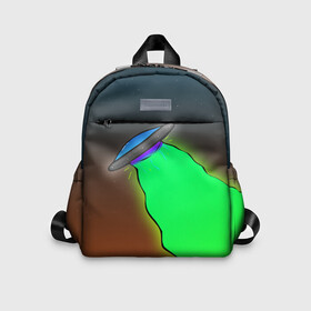 Детский рюкзак 3D с принтом НЛО в Ухте, 100% полиэстер | лямки с регулируемой длиной, сверху петелька, чтобы рюкзак можно было повесить на вешалку. Основное отделение закрывается на молнию, как и внешний карман. Внутри дополнительный карман. По бокам два дополнительных кармашка | Тематика изображения на принте: звёзды | лучи | небо | нло