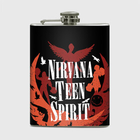 Фляга с принтом NIRVANA TEEN SPIRIT в Ухте, металлический корпус | емкость 0,22 л, размер 125 х 94 мм. Виниловая наклейка запечатывается полностью | art | cobain | curt | girl | grunge | metal | music | nirvana | punk | rock | spiritm | usa | гранж | группа | кобэйн | курт | метал | музыка | нирвана | панк | рисунок | рок | сша