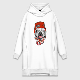 Платье-худи хлопок с принтом ФРАНЦУЗСКИЙ БУЛЬДОГ В ШАПКЕ в Ухте,  |  | английский | бульдог | в шапке | в шарфу | красной | красный | окрас | франция | француз | французский | шапка | шарф