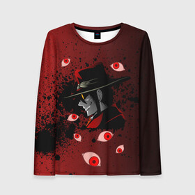 Женский лонгслив 3D с принтом Хеллсинг Hellsing в Ухте, 100% полиэстер | длинные рукава, круглый вырез горловины, полуприлегающий силуэт | alucard | crazy | devil | eyes | hellsing | horror | human | red | smile | алукард | аниме глаза | аниме персонажи | вампир | герои аниме | глаза | демон | дьявол | злой | зрачки | манга | нечисть | смех | улыбка | хеллсинг | хельсинг