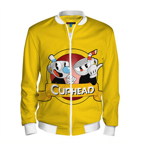 Мужской бомбер 3D с принтом CUPHEAD / КАПХЕД. в Ухте, 100% полиэстер | застегивается на молнию, по бокам два кармана без застежек, по низу бомбера и на воротнике - эластичная резинка | Тематика изображения на принте: cuphead | боссы | игра | капхед