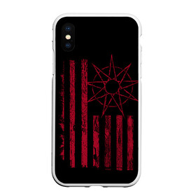 Чехол для iPhone XS Max матовый с принтом Slipknot Флаг в Ухте, Силикон | Область печати: задняя сторона чехла, без боковых панелей | metal | music | rock | slipknot | козел | логотип | металл | музыка | надпись | пентаграмма | рок | слипкнот | узор | флаг | цифры | череп