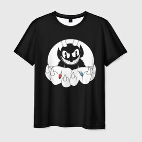 Мужская футболка 3D с принтом CUPHEAD THE MATRIX в Ухте, 100% полиэфир | прямой крой, круглый вырез горловины, длина до линии бедер | art | blue | cartoon | cup | cuphead | devil | dice | game | king | matrix | mugman | red | the | арт | бос | босс | голова | демон | дьявол | игра | капхед | красный | магмен | матрица | мультик | мультфильм | платформер | синий | чаша | чашка