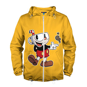 Мужская ветровка 3D с принтом CUPHEAD КАПХЕД в Ухте, 100% полиэстер | подол и капюшон оформлены резинкой с фиксаторами, два кармана без застежек по бокам, один потайной карман на груди | art | cartoon | cup | cuphead | devil | dice | game | king | mugman | the | арт | бос | босс | голова | демон | дьявол | игра | капхед | магмен | мультик | мультфильм | платформер | чаша | чашка | человек | черт