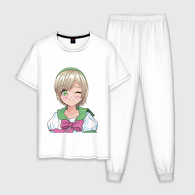 Мужская пижама хлопок с принтом Милая аниме девочка в Ухте, 100% хлопок | брюки и футболка прямого кроя, без карманов, на брюках мягкая резинка на поясе и по низу штанин
 | anime | cute | girl | аниме | арт | девочка | девушка | манга | рисунок