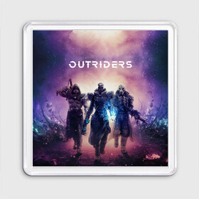 Магнит 55*55 с принтом Outriders в Ухте, Пластик | Размер: 65*65 мм; Размер печати: 55*55 мм | Тематика изображения на принте: battle royal | bulletstorm | epic games | games | gears of war | logo | outriders | painkiller | people can fly | unreal engine | игры | лого