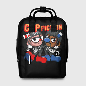 Женский рюкзак 3D с принтом CUP FICTION в Ухте, 100% полиэстер | лямки с регулируемой длиной, сверху ручки, чтобы рюкзак нести как сумку. Основное отделение закрывается на молнию, как и внешний карман. Внутри два дополнительных кармана, один из которых закрывается на молнию. По бокам два дополнительных кармашка, куда поместится маленькая бутылочка
 | Тематика изображения на принте: art | cartoon | cup | cuphead | devil | dice | fiction | game | king | mugman | pulp | the | арт | бос | босс | голова | демон | дьявол | игра | капхед | криминальное | магмен | мультик | мультфильм | платформер | чаша | чашка | человек | черт 