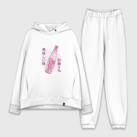 Женский костюм хлопок Oversize с принтом Японский лимонад в Ухте,  |  | japan | japanese | juice | lemonade | pink | soda | strawberry | water | вода | газировка | джюс | иероглифы | кандзи | катакана | клубника | напиток | розовый цвет | символы | сода | содовая | сок | токио | хирагана | япония