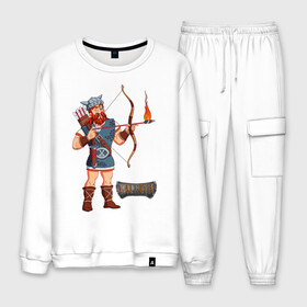 Мужской костюм хлопок с принтом Valheim в Ухте, 100% хлопок | на свитшоте круглая горловина, мягкая резинка по низу. Брюки заужены к низу, на них два вида карманов: два “обычных” по бокам и два объемных, с клапанами, расположенные ниже линии бедра. Брюки с мягкой трикотажной резинкой на поясе и по низу штанин. В поясе для дополнительного комфорта — широкие завязки | fantasy | mmo | valheim | valve | валхейм | вальхейм | викинги | выживалка | игра | королевская битва | ммо | ролевая игра | фэнтази