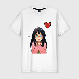Мужская футболка хлопок Slim с принтом Anime love в Ухте, 92% хлопок, 8% лайкра | приталенный силуэт, круглый вырез ворота, длина до линии бедра, короткий рукав | Тематика изображения на принте: anime | аниме | девушка | очки | сердце | смущение | тян