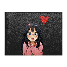 Обложка для студенческого билета с принтом Anime love в Ухте, натуральная кожа | Размер: 11*8 см; Печать на всей внешней стороне | anime | аниме | девушка | очки | сердце | смущение | тян