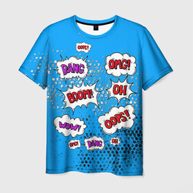 Мужская футболка 3D с принтом Комикс (Эмоции) в Ухте, 100% полиэфир | прямой крой, круглый вырез горловины, длина до линии бедер | бам | бомба | бум | комикс | надпись | облако | поп арт | текст