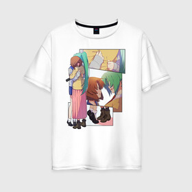 Женская футболка хлопок Oversize с принтом Rena and Shion в Ухте, 100% хлопок | свободный крой, круглый ворот, спущенный рукав, длина до линии бедер
 | anime | higurashi no naku koro ni | аниме | анимэ | безумие | близняшки | детектив | когда плачут цикады | майбара | маэбара | мион | рена | рика | рюгу рена | сато | сатоко | сверхъестественное | сонодзаки шион