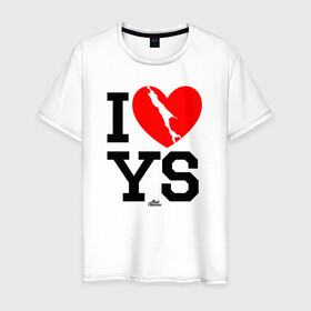 Мужская футболка хлопок с принтом I love Yuzhno-Sakhalinsk в Ухте, 100% хлопок | прямой крой, круглый вырез горловины, длина до линии бедер, слегка спущенное плечо. | Тематика изображения на принте: sakhalin | газ | горбуша | карафуто | каторга | курилы | маока | материк | море | нефть | остров | охотское | пурга | рыба | сахалин | снег | тоёхара | чехов | южно сахалинск | японка
