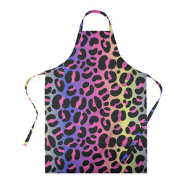 Фартук 3D с принтом Neon Leopard Pattern в Ухте, 100% полиэстер | общий размер — 65 х 85 см, ширина нагрудника — 26 см, горловина — 53 см, длина завязок — 54 см, общий обхват в поясе — 173 см. Принт на завязках и на горловине наносится с двух сторон, на основной части фартука — только с внешней стороны | africa | afrika | gradient | summer | tropical | африка | африканский узор | градиент | леопард | леопардовый узор | лето | неон | неоновое свечение | паттерт | пятна | разные цвета | саванна | тропики | тропический узор