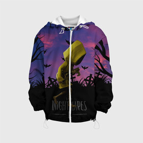 Детская куртка 3D с принтом Little Nightmares 2 в Ухте, 100% полиэстер | застежка — молния, подол и капюшон оформлены резинкой с фиксаторами, по бокам — два кармана без застежек, один потайной карман на груди, плотность верхнего слоя — 90 г/м2; плотность флисового подклада — 260 г/м2 | little nightmares | страшилка | страшная игра | ужас | хоррор