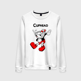 Женский свитшот хлопок с принтом Cuphead Капхед в Ухте, 100% хлопок | прямой крой, круглый вырез, на манжетах и по низу широкая трикотажная резинка  | cup head | cuphead | run and gun | детям | капхед | капхэд | логотипы игр | персонажи игр | чашка