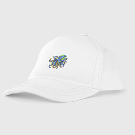 Детская бейсболка с принтом осьминог в Ухте, 100% хлопок | классический козырек, металлическая застежка-регулятор размера | Тематика изображения на принте: вода | море | морской | океан | осьминог | щупальцы