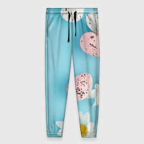 Женские брюки 3D с принтом Пасха Easter в Ухте, полиэстер 100% | прямой крой, два кармана без застежек по бокам, с мягкой трикотажной резинкой на поясе и по низу штанин. В поясе для дополнительного комфорта — широкие завязки | Тематика изображения на принте: blue background | chamomile | daisy | easter | easter day | easter eggs | easter greeting | eggs | floral | flower | greeting | happy easter | invitation | nature | plant | seasonal | spring | воскресенье | кулич | пасха | праздник | святая пасха | христо