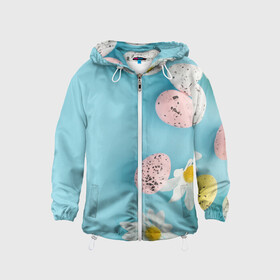 Детская ветровка 3D с принтом Пасха Easter в Ухте, 100% полиэстер | подол и капюшон оформлены резинкой с фиксаторами, по бокам два кармана без застежек, один потайной карман на груди | Тематика изображения на принте: blue background | chamomile | daisy | easter | easter day | easter eggs | easter greeting | eggs | floral | flower | greeting | happy easter | invitation | nature | plant | seasonal | spring | воскресенье | кулич | пасха | праздник | святая пасха | христо