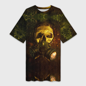 Платье-футболка 3D с принтом Сталкер | Метро в Ухте,  |  | metro | stalker | метро | респиратор | сталкер | череп