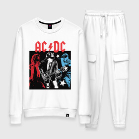 Женский костюм хлопок с принтом AC DC STARS в Ухте, 100% хлопок | на свитшоте круглая горловина, мягкая резинка по низу. Брюки заужены к низу, на них два вида карманов: два 