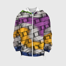 Детская куртка 3D с принтом АБСТРАКТ в Ухте, 100% полиэстер | застежка — молния, подол и капюшон оформлены резинкой с фиксаторами, по бокам — два кармана без застежек, один потайной карман на груди, плотность верхнего слоя — 90 г/м2; плотность флисового подклада — 260 г/м2 | молодежное | плетение | плетенка | хайп | цветное | циновка