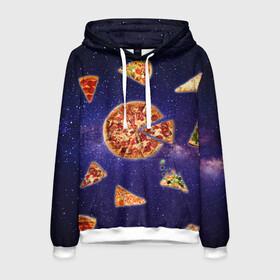 Мужская толстовка 3D с принтом Пицца в космосе в Ухте, 100% полиэстер | двухслойный капюшон со шнурком для регулировки, мягкие манжеты на рукавах и по низу толстовки, спереди карман-кенгуру с мягким внутренним слоем. | meat | pizza | space | youtube | еда | космос | мемы | пицца | психоделика | ютуб