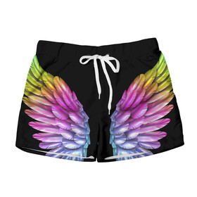 Женские шорты 3D РАЗНОЦВЕТНЫЕ ПЕРЬЯ: в Ухте, 100% полиэстер | прямой крой, два кармана без застежек по бокам. Мягкая трикотажная резинка на поясе, внутри которой широкие завязки. Длина до середины бедра | взмах | крылья | перья | попугай | радуга | цвета