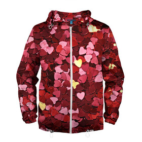 Мужская ветровка 3D с принтом Сердца Hearts в Ухте, 100% полиэстер | подол и капюшон оформлены резинкой с фиксаторами, два кармана без застежек по бокам, один потайной карман на груди | heart | hearts | любовь | сердца | сердце | текстуры | фон