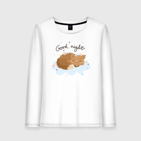 Женский лонгслив хлопок с принтом Спящий котик в Ухте, 100% хлопок |  | cat | good night | милый котенок | спящий кот | цветы