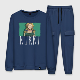 Мужской костюм хлопок с принтом Nikki в Ухте, 100% хлопок | на свитшоте круглая горловина, мягкая резинка по низу. Брюки заужены к низу, на них два вида карманов: два “обычных” по бокам и два объемных, с клапанами, расположенные ниже линии бедра. Брюки с мягкой трикотажной резинкой на поясе и по низу штанин. В поясе для дополнительного комфорта — широкие завязки | Тематика изображения на принте: dr. stone | kohaku | senku | taiju | доктор стоун | исигами сэнку | кохаку | сэнку | тайдзю | цукаса