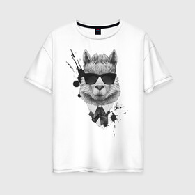 Женская футболка хлопок Oversize с принтом лам в черных очках в Ухте, 100% хлопок | свободный крой, круглый ворот, спущенный рукав, длина до линии бедер
 | llama | альпака | животные | лама