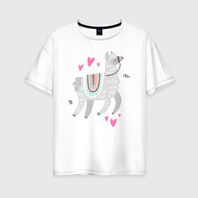 Женская футболка хлопок Oversize с принтом Лама в Ухте, 100% хлопок | свободный крой, круглый ворот, спущенный рукав, длина до линии бедер
 | llama | альпака | животные | лама