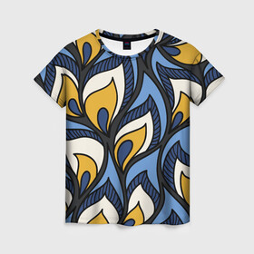 Женская футболка 3D с принтом ПЕРЬЯ в Ухте, 100% полиэфир ( синтетическое хлопкоподобное полотно) | прямой крой, круглый вырез горловины, длина до линии бедер | молодежное | ништяк | пёрышки | пестрое | трендовое | хайп