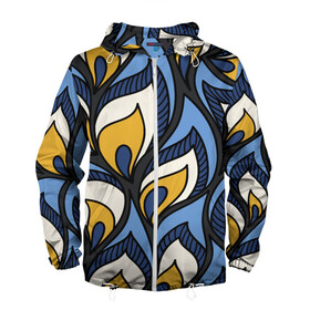 Мужская ветровка 3D с принтом ПЕРЬЯ в Ухте, 100% полиэстер | подол и капюшон оформлены резинкой с фиксаторами, два кармана без застежек по бокам, один потайной карман на груди | молодежное | ништяк | пёрышки | пестрое | трендовое | хайп