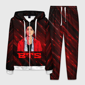 Мужской костюм 3D с принтом BTS Red and black в Ухте, 100% полиэстер | Манжеты и пояс оформлены тканевой резинкой, двухслойный капюшон со шнурком для регулировки, карманы спереди | Тематика изображения на принте: bts | k pop | kpop | rm | аниме | бтс | ви | джей хоуп | джонгук | кпоп | сюга | чимин | чин | япония