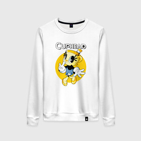 Женский свитшот хлопок с принтом Chalice caphead в Ухте, 100% хлопок | прямой крой, круглый вырез, на манжетах и по низу широкая трикотажная резинка  | caphead | chalice | cup | miss | ms | капхед | капхейд | мисс | чалис | чашка
