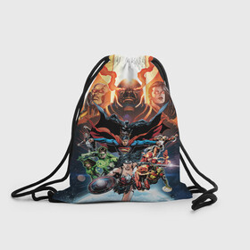 Рюкзак-мешок 3D с принтом Darkseid VS Justice League в Ухте, 100% полиэстер | плотность ткани — 200 г/м2, размер — 35 х 45 см; лямки — толстые шнурки, застежка на шнуровке, без карманов и подкладки | aquaman | batman | green lantern | justice league | superman | the flash | vdzabma | wonder woman | аквамен | бэтмен | зеленый фонарь | лига справедливости | супермен | флэш | чудо женщина