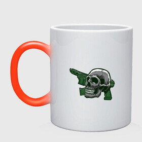 Кружка хамелеон с принтом Череп с оружием в Ухте, керамика | меняет цвет при нагревании, емкость 330 мл | Тематика изображения на принте: ak | bone | dead | death | horror | skull | weapon | автомат | кости | оружие | ужасы | хоррор | череп