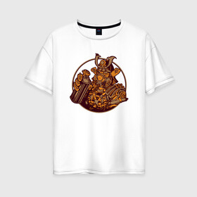 Женская футболка хлопок Oversize с принтом Стимпанк Самурай Steampunk Samurai (Z) в Ухте, 100% хлопок | свободный крой, круглый ворот, спущенный рукав, длина до линии бедер
 | samurai | steam punk | steamfest | steampunk | механика | паро панк | паропанк | самурай | стим панк | стимпанк | стимпанк стиль | стимфест | технологии