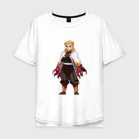 Мужская футболка хлопок Oversize с принтом Kyoujurou Rengoku в Ухте, 100% хлопок | свободный крой, круглый ворот, “спинка” длиннее передней части | demon slayer | iguro obanai | kochou shinobu | клинок | обанай игуро | рассекающий демонов
